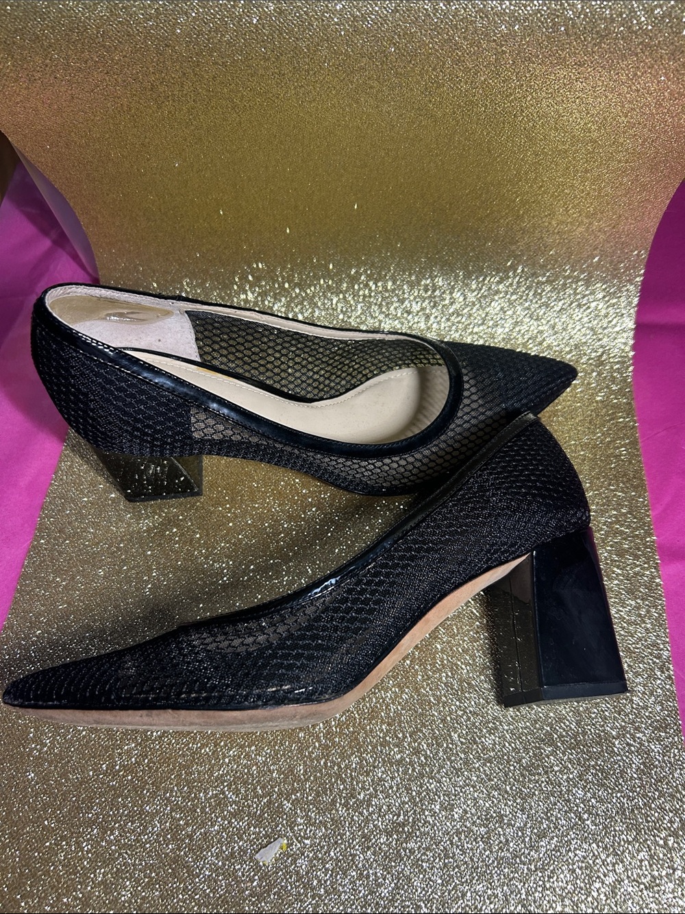 Marc Fisher Black Pointed-Toe Block Heel Pumps
